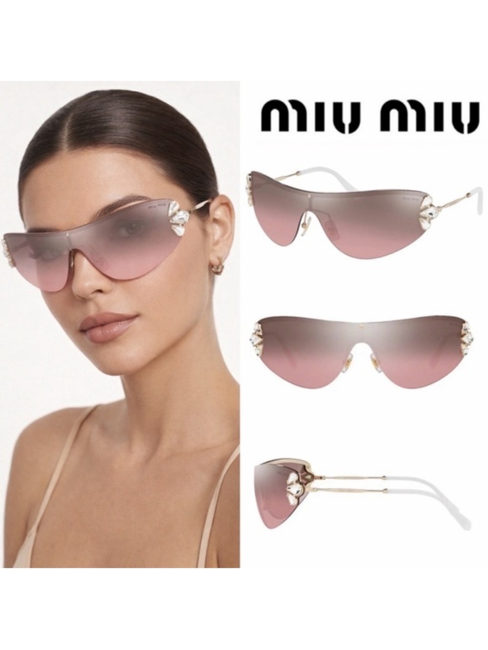 Miu Miu Pink Rimless Sunglasses with Crystal Temples - Picture 3 of 5